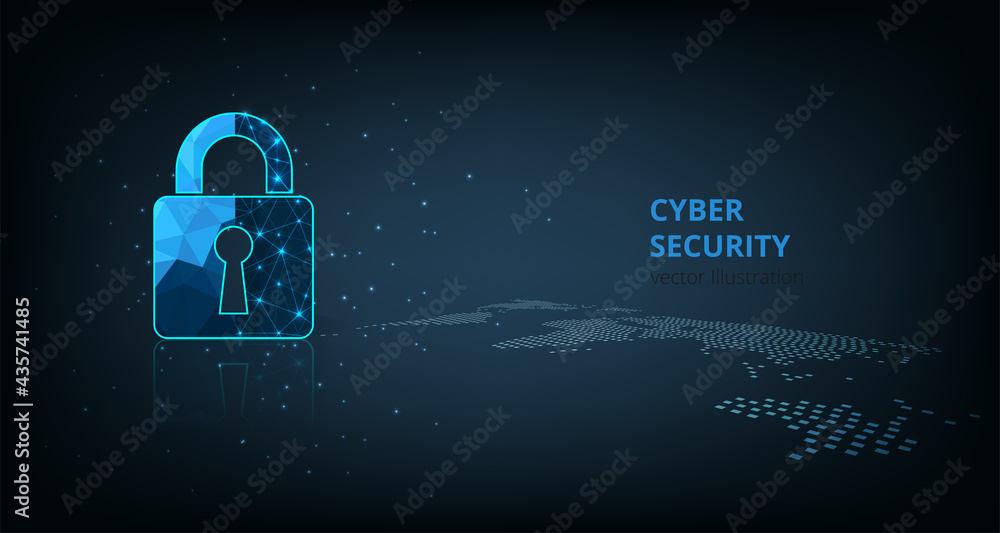 Poster  Data security concept.Visualization of cyber security With Padlock  lock on dark blue background.Cyber security and Information prevent concept.Vector illustration.