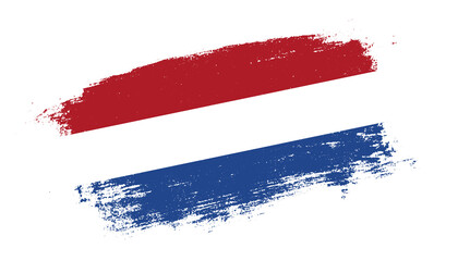 Flag of Netherlands country on brush paint stroke trail view. Elegant texture of national country flag