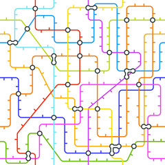 Abstract metro map in shape of circle. Vector subway underground scheme. City transportation diagram concept. Colorful metro journey for poster design.