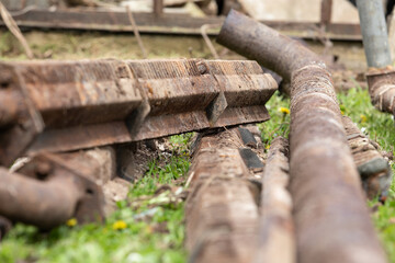 Fototapeta premium Scrap metal stack. Rusty and broken. Recycling and a clean environment
