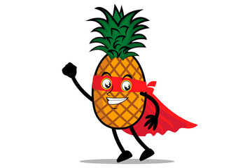 Pineapple Mascot as a superhero wearing a cloak and costume, ready to take flight