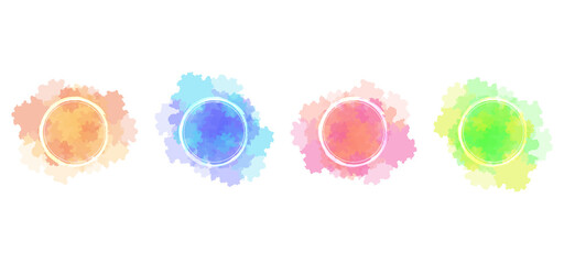 Vector illustration of watercolors splash with white circle frame. Perfect for part of your design such as invitation cards, templates, print on mugs, clothes or other handicrafts. Vector editable