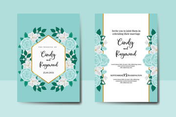 Wedding invitation frame set, floral watercolor hand drawn Rose with Magnolia Flower design Invitation Card Template