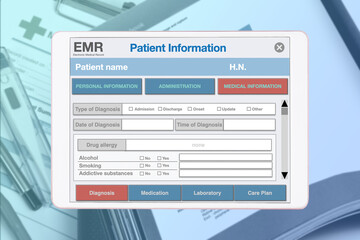 Electronic medical record application showing on digital tablet.