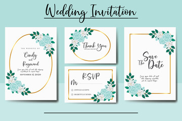Wedding invitation frame set, floral watercolor hand drawn Rose with Magnolia Flower design Invitation Card Template