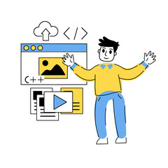 Programmer works with code and interface of application and website. Man web developer.