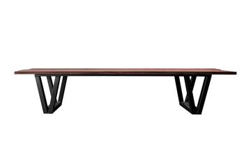 Bench plank wooden with steel legs isolated on white background