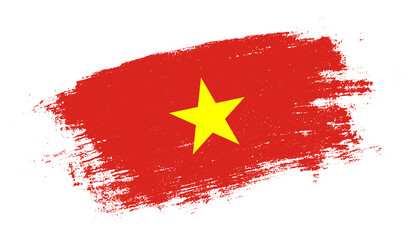 Flag of Vietnam country on brush paint stroke trail view. Elegant texture of national country flag