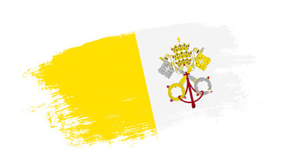 Flag of Vatican City country on brush paint stroke trail view. Elegant texture of national country flag