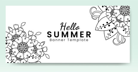 Hello summer banner template with mehndi flower