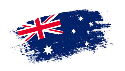 Flag of Australia country on brush paint stroke trail view. Elegant texture of national country flag - obrazy, fototapety, plakaty