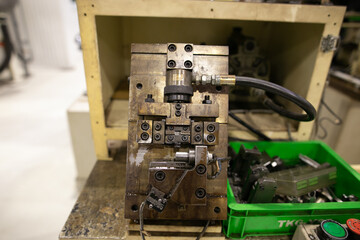 Machine part with pneumatic equipment and hydraulic system, Electric part and a mechanical device for manufacturing in the  industrial factory 