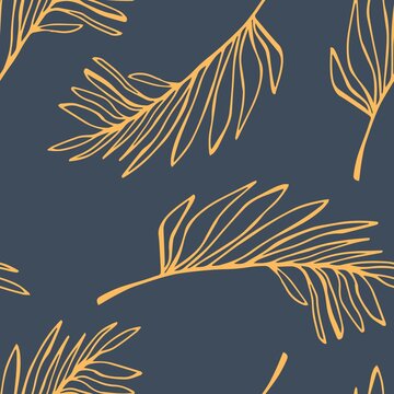 Leaves Seamless Pattern. Tropical Leaves Pattern for Textile, Fashion, Wallpapers, Prints. Trendy Floral Design Hand Drawn Style. Simple Leaf Print for Wedding, Anniversary, Birthday, Party.