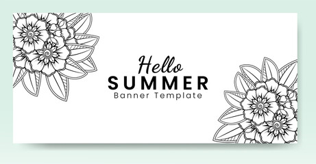 Hello summer banner template with mehndi flower