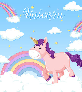 Cute unicorn on pastel color background