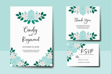 Wedding invitation frame set, floral watercolor hand drawn Rose with Magnolia Flower design Invitation Card Template