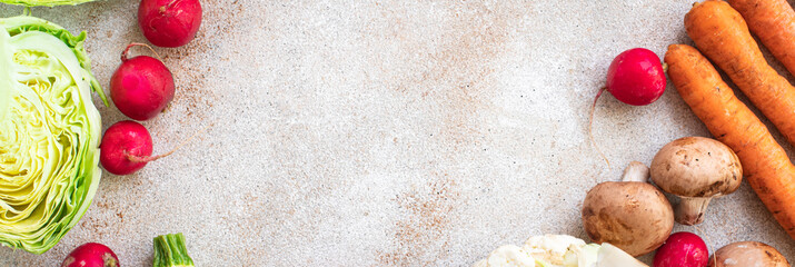 healthy food fresh vegetables harvest fruits organic veggie wholesome on the table healthy food meal copy space background rustic. top view vegan or vegetarian food