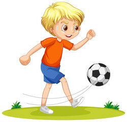 A boy cartoon character playing football