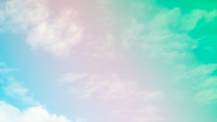 Obraz na płótnie Canvas Cloud sky pastel abstract gradient blurred. soft focust canopy green, blue, pink. wallpaper or background sweet soft landscape.