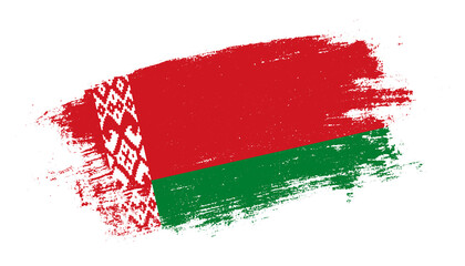 Flag of Belarus country on brush paint stroke trail view. Elegant texture of national country flag