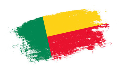 Flag of Benin country on brush paint stroke trail view. Elegant texture of national country flag