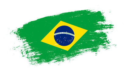 Flag of Brazil country on brush paint stroke trail view. Elegant texture of national country flag