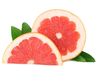Fresh grapefruit slices, isolated on white background