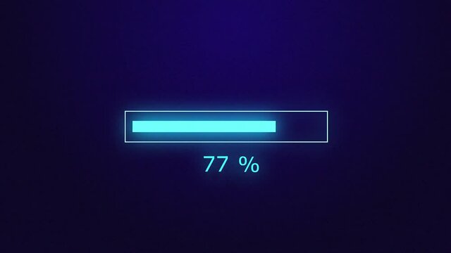 Blue loading progress bar, system update, software update, glowing animation, abstract background, 4k video clip.