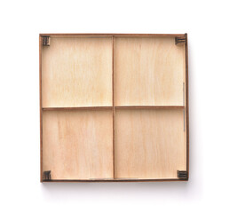 Empty wooden four compartments packaging tray