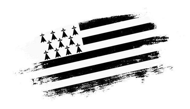 Flag of Brittany country on brush paint stroke trail view. Elegant texture of national country flag