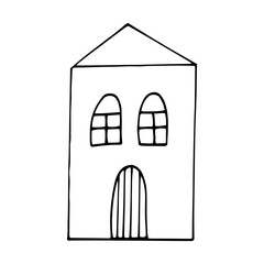 house doodle style decor icon. hand drawn, nordic, scandinavian. vector, minimalism, monochrome. sticker, poster, card. building.
