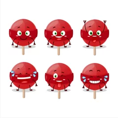 Fotobehang Cartoon character of red lolipop with smile expression © kongvector