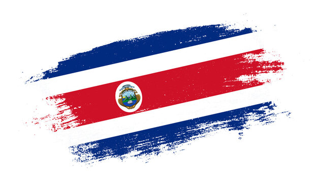 Flag of Costa Rica country on brush paint stroke trail view. Elegant texture of national country flag