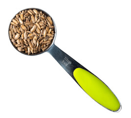 top view of milk thistle seeds in measuring spoon
