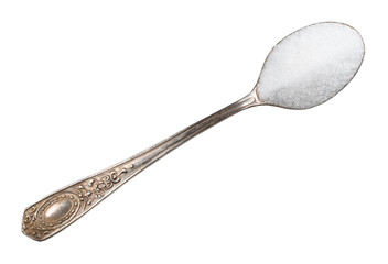 extract of stevia plant in silver teaspoon cutout