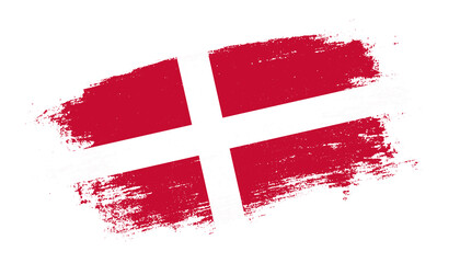Flag of Denmark country on brush paint stroke trail view. Elegant texture of national country flag