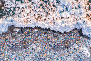 Concept environment plastic pollution asia ocean and water with human waste. Aerial drone top view © Parilov