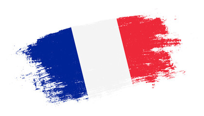 Flag of France country on brush paint stroke trail view. Elegant texture of national country flag