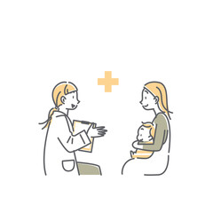 女性医師に乳幼児健診を受ける赤ちゃんとお母さん