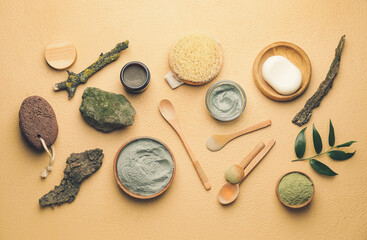 Composition with cosmetic clay on color background