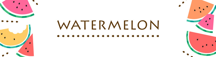 Fototapeten エメラルドグリーン背景の夏らしいかわいいスイカのイラストのバナー Fotos4art De