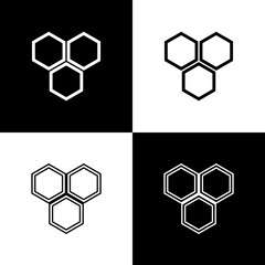 Fototapeta premium Set Honeycomb icon isolated on black and white background. Honey cells symbol. Sweet natural food. Vector