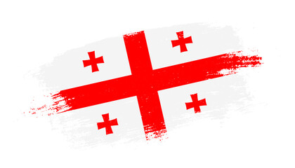 Flag of Georgia country on brush paint stroke trail view. Elegant texture of national country flag