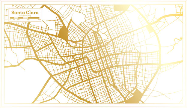 Santa Clara Cuba City Map in Retro Style in Golden Color. Outline Map.