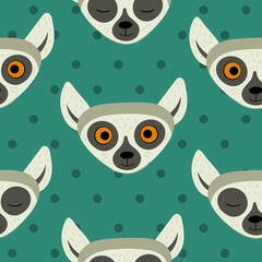 Seamless pattern with heads of lemurs. Exotic cute animals of madagascar and africa. Vector illustration in flat style © Анна Безрукова