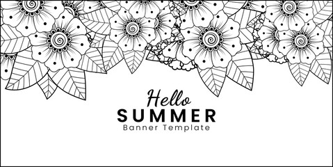 Hello summer banner template with mehndi flower