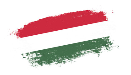 Flag of Hungary country on brush paint stroke trail view. Elegant texture of national country flag