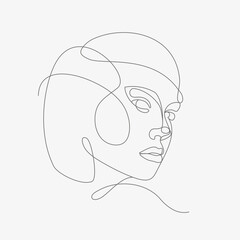 Woman head vector illustration. One-line art style.