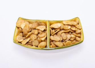 Roasted and salted fava beans for a healthy vegan and vegetarian diet snack. High in protein, vitamins, dietary fibre and nutrients