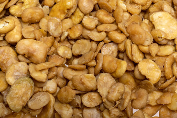 Roasted and salted fava beans for a healthy vegan and vegetarian diet snack. High in protein, vitamins, dietary fibre and nutrients